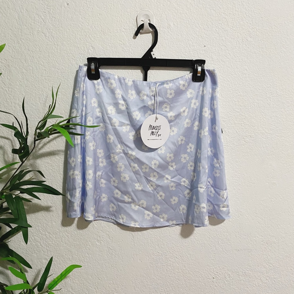 Princess Polly Light Blue Floral Satin Mini Skirt Size 8